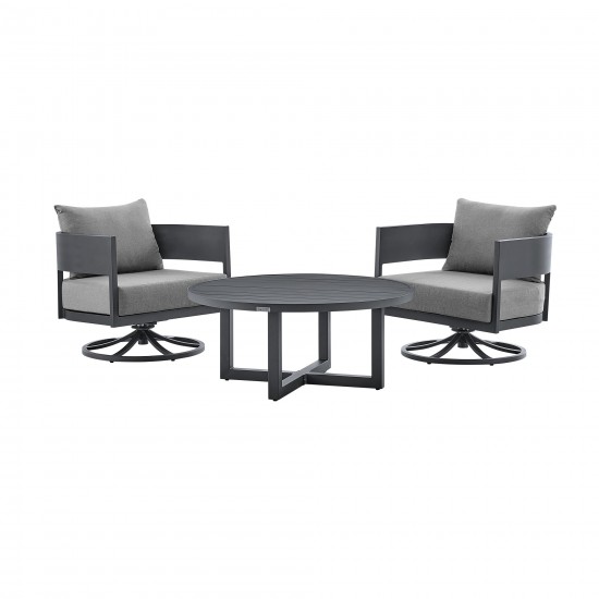 Argiope 3 Piece Patio Swivel Seating Set in Dark Grey Aluminum