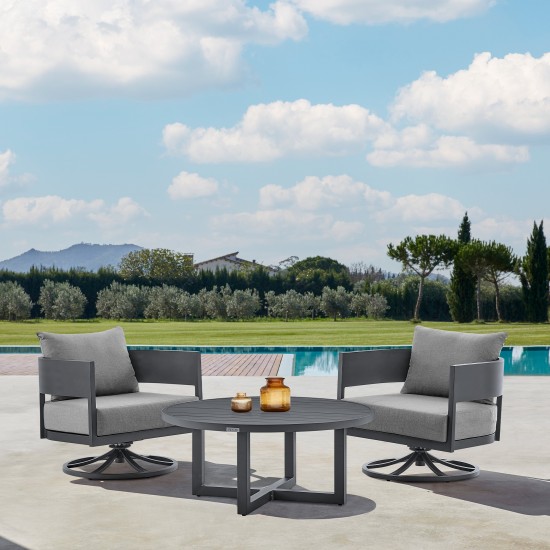 Argiope 3 Piece Patio Swivel Seating Set in Dark Grey Aluminum
