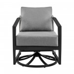 Aileen 3 Piece Patio Swivel Seating Set in Black Aluminum with Grey Wicker