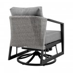 Aileen 3 Piece Patio Swivel Seating Set in Black Aluminum with Grey Wicker