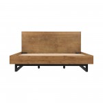 Aldo King Size Brown Oak Wood Platform Bed Frame with Black Metal Legs