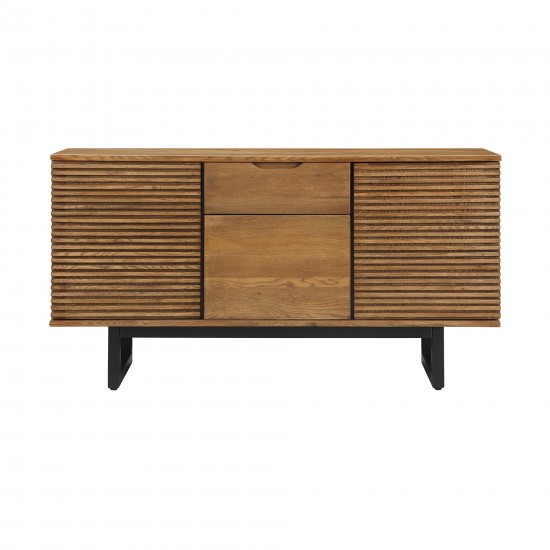 Aldo Brown Oak Sideboard Buffet Cabinet in Brown Oak Wood with Black Metal Legs