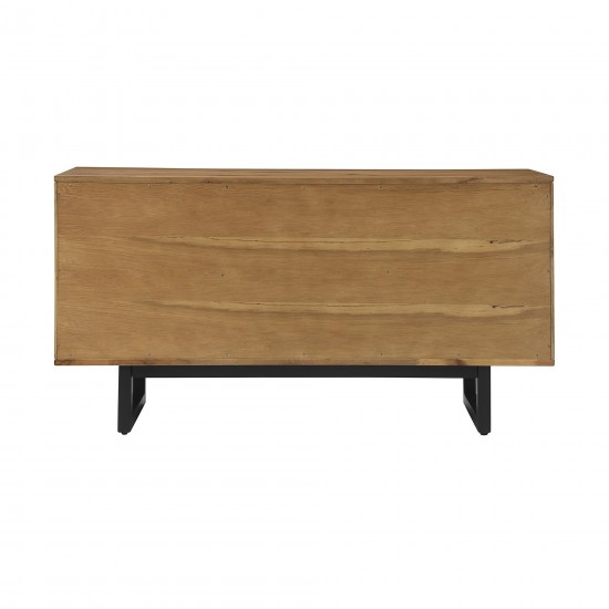 Aldo Brown Oak Sideboard Buffet Cabinet in Brown Oak Wood with Black Metal Legs