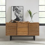 Aldo Brown Oak Sideboard Buffet Cabinet in Brown Oak Wood with Black Metal Legs