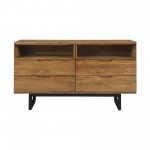 Aldo 4 Drawer Dresser in Brown Oak Wood with Black Metal Legs