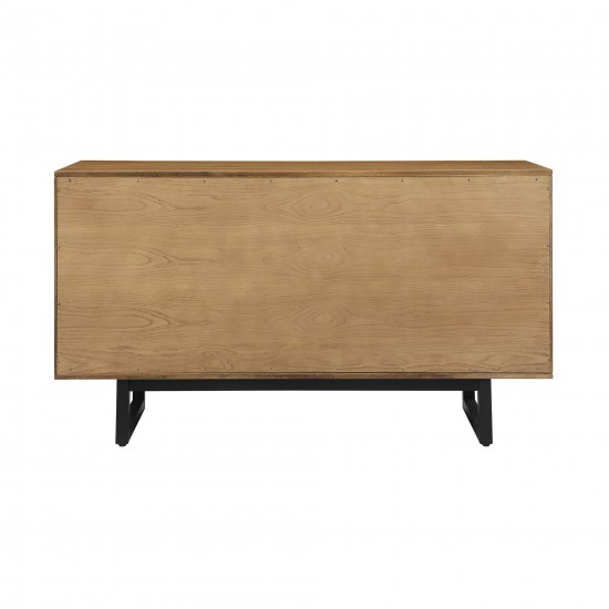 Aldo 4 Drawer Dresser in Brown Oak Wood with Black Metal Legs