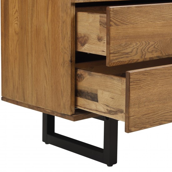 Aldo 4 Drawer Dresser in Brown Oak Wood with Black Metal Legs