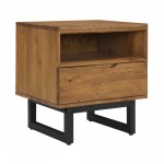 Aldo 1 Drawer Nightstand in Brown Oak Wood with Black Metal Legs