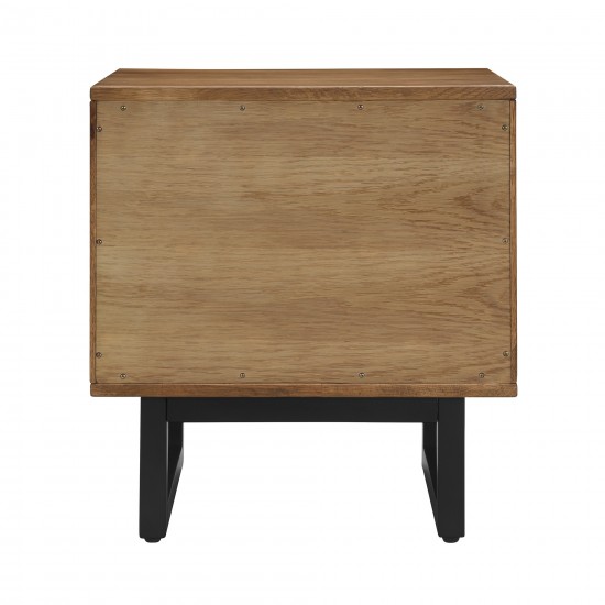 Aldo 1 Drawer Nightstand in Brown Oak Wood with Black Metal Legs