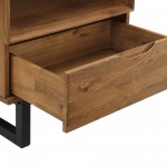 Aldo 1 Drawer Nightstand in Brown Oak Wood with Black Metal Legs