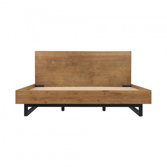 Aldo King Size 3 Piece Platform Bed Frame Bedroom Set in Brown Oak Wood