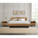 Aldo King Size 3 Piece Platform Bed Frame Bedroom Set in Brown Oak Wood