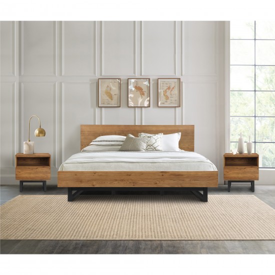 Aldo King Size 3 Piece Platform Bed Frame Bedroom Set in Brown Oak Wood