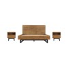 Aldo Queen Size 3 Piece Platform Bed Frame Bedroom Set in Brown Oak Wood