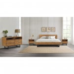 Aldo Queen Size 4 Piece Platform Bed Frame Bedroom Set in Brown Oak Wood