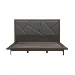 Marquis King Size Platform Bed Frame in Oak Wood with Faux Leather Headboard