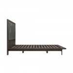 Marquis King Size Platform Bed Frame in Oak Wood with Faux Leather Headboard
