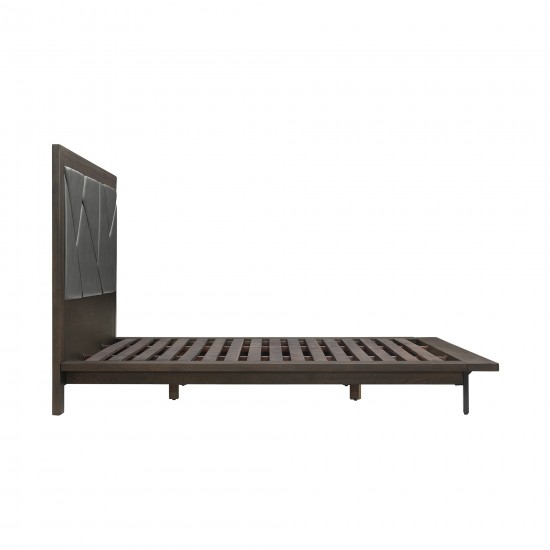 Marquis King Size Platform Bed Frame in Oak Wood with Faux Leather Headboard