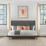 Marquis King Size Platform Bed Frame in Oak Wood with Faux Leather Headboard