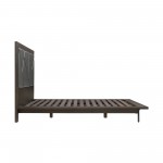 Marquis Queen Size Platform Bed Frame in Oak Wood with Faux Leather Headboard