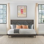 Marquis Queen Size Platform Bed Frame in Oak Wood with Faux Leather Headboard