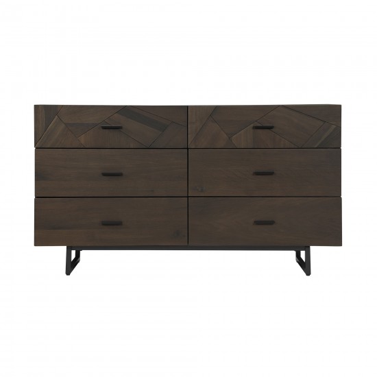 Marquis 6 Drawer Oak Wood Dresser with Black Metal Legs