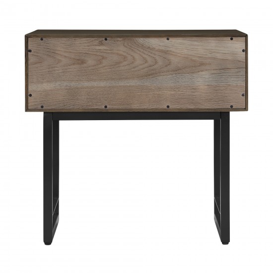 Marquis 1 Drawer Oak Wood Nighstand with Black Metal Legs