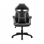 Gaming Chair in Black Faux Leather and Dark Grey Mesh with Lumbar Support Pillow