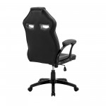 Gaming Chair in Black Faux Leather and Dark Grey Mesh with Lumbar Support Pillow