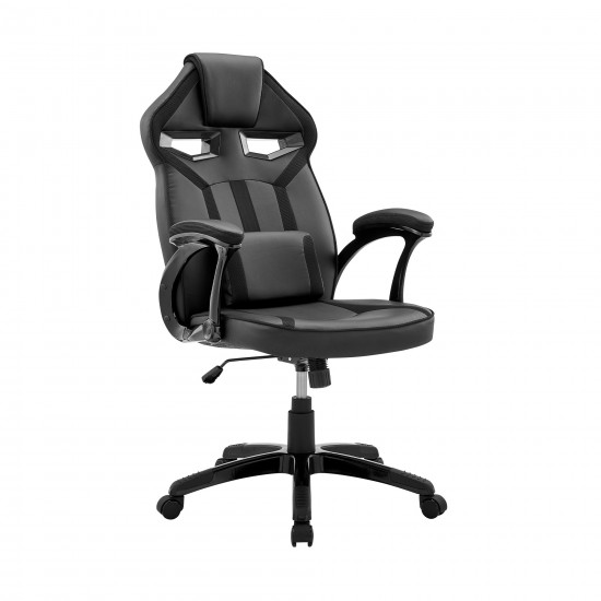 Gaming Chair in Black Faux Leather and Mesh with Lumbar Support Pillow