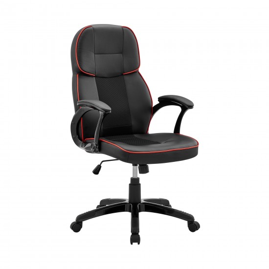 Bender Adjustable Racing Gaming Chair in Black Faux Leather with Red Accents