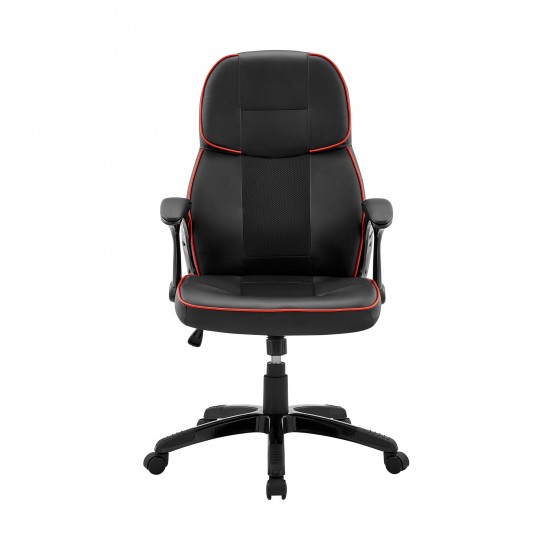 Bender Adjustable Racing Gaming Chair in Black Faux Leather with Red Accents