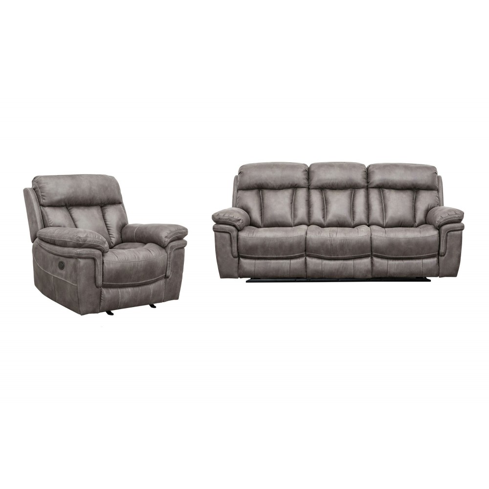 Estelle Power Reclining 2 Piece Sofa and Recliner Set in Gunmetal Fabric