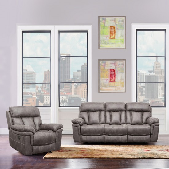 Estelle Power Reclining 2 Piece Sofa and Recliner Set in Gunmetal Fabric