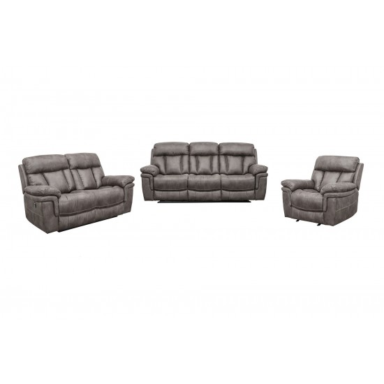 Estelle Power Reclining 3 Piece Living room Set in Gunmetal Fabric