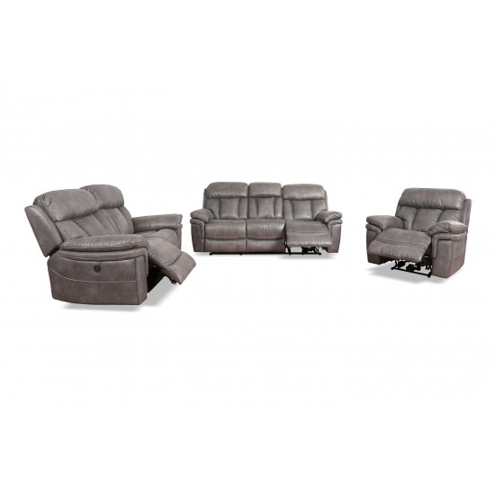 Estelle Power Reclining 3 Piece Living room Set in Gunmetal Fabric