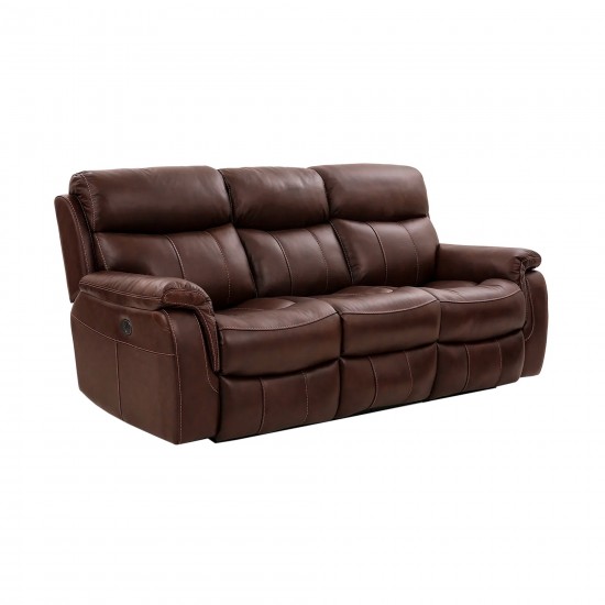 Dual Power Reclining 2 Piece Sofa and Recliner Set in Genuine Brown Leather