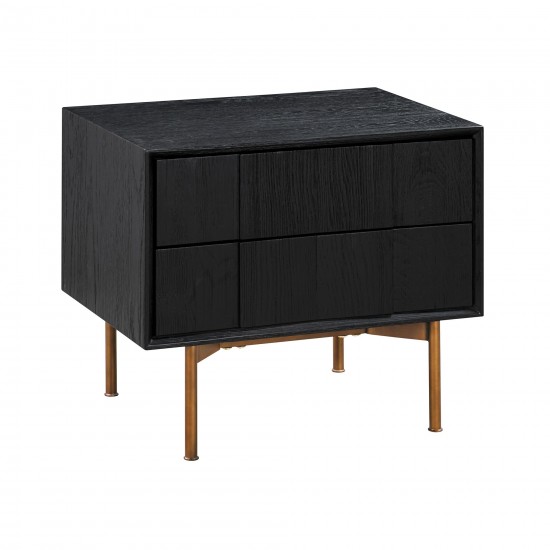 Carnaby 2 Drawer Nightstand in Black Brushed Oak and Bronze