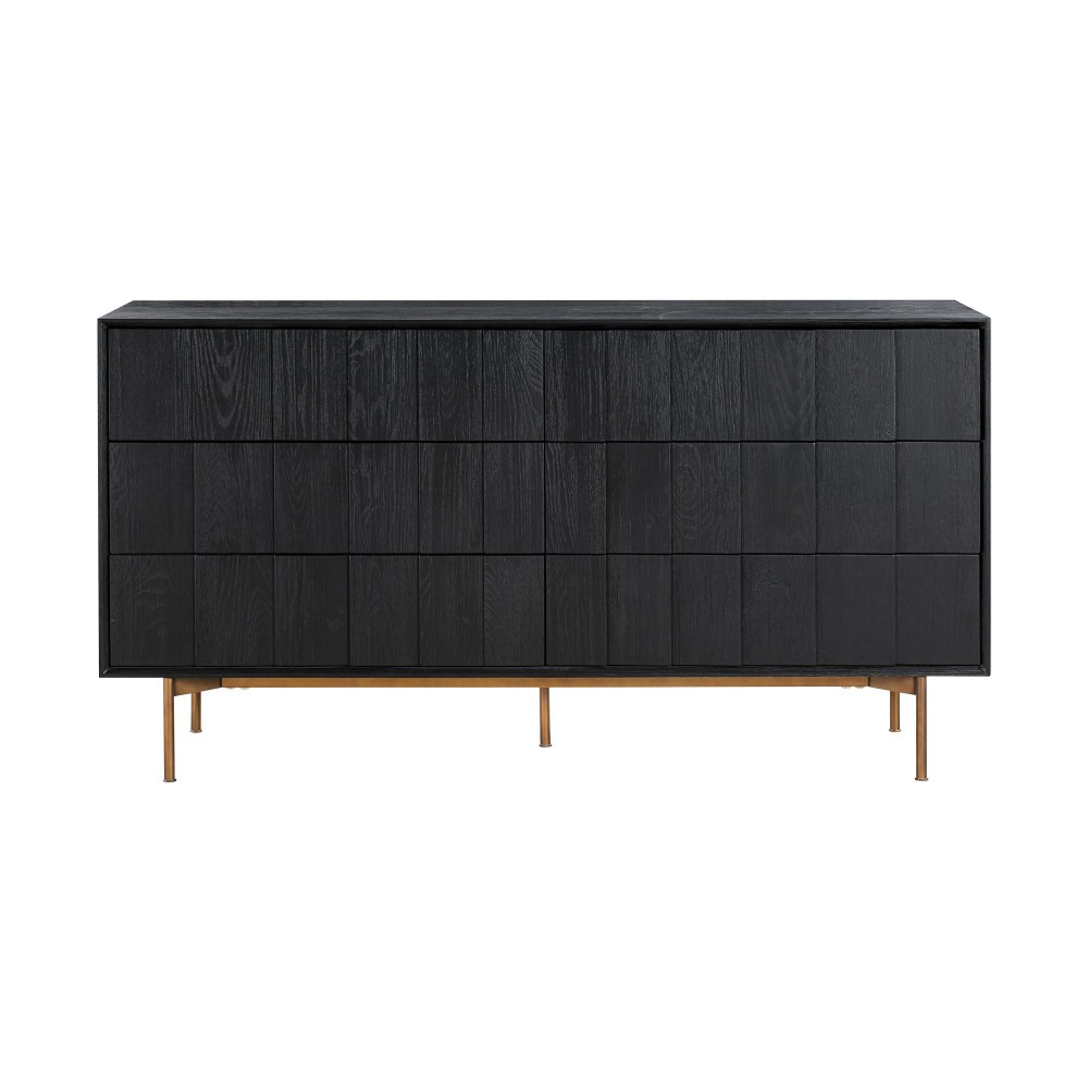 Carnaby 6 Drawer Dresser in Black Brushed Oak and Bronze