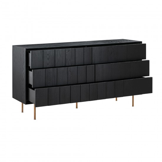 Carnaby 6 Drawer Dresser in Black Brushed Oak and Bronze