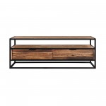 Ludgate Rectangle Coffee Table with Shelf in Acacia and Black Metal