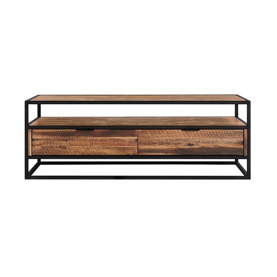 Ludgate Rectangle Coffee Table with Shelf in Acacia and Black Metal