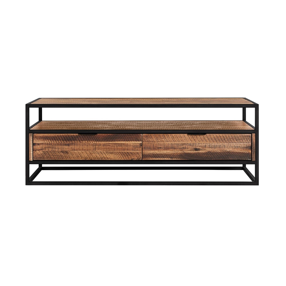 Ludgate Rectangle Coffee Table with Shelf in Acacia and Black Metal