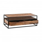 Ludgate Rectangle Coffee Table with Shelf in Acacia and Black Metal