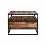 Ludgate Rectangle Coffee Table with Shelf in Acacia and Black Metal