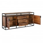 Ludgate 3 Drawer Sideboard Buffet in Acacia and Black Metal