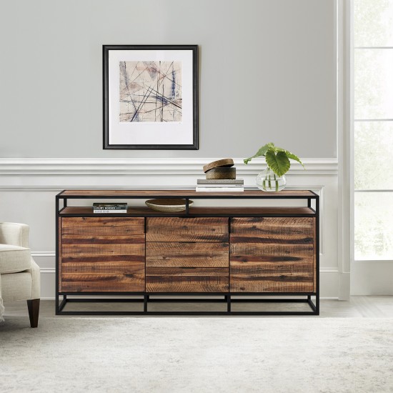 Ludgate 3 Drawer Sideboard Buffet in Acacia and Black Metal