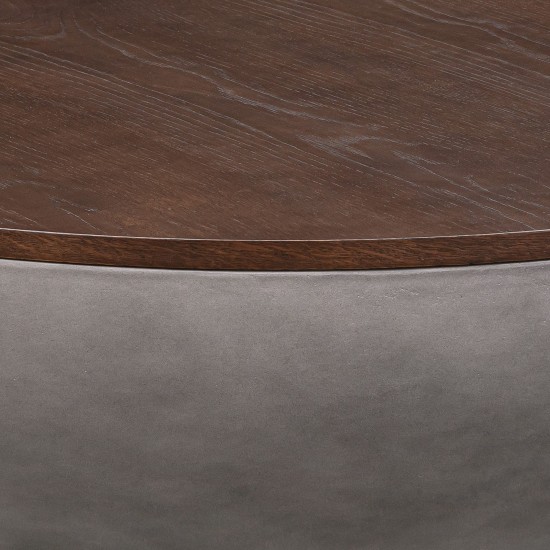 Melody Round Coffee Table in Concrete and Brown Brushed Oak