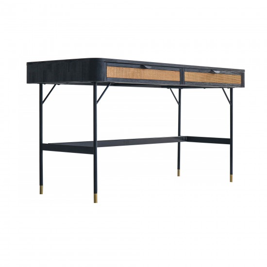 Saratoga 2 Drawer Desk in Black Acacia with Rattan