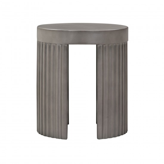 Wave Round Indoor or Outdoor Accent Stool End Table in Grey Concrete